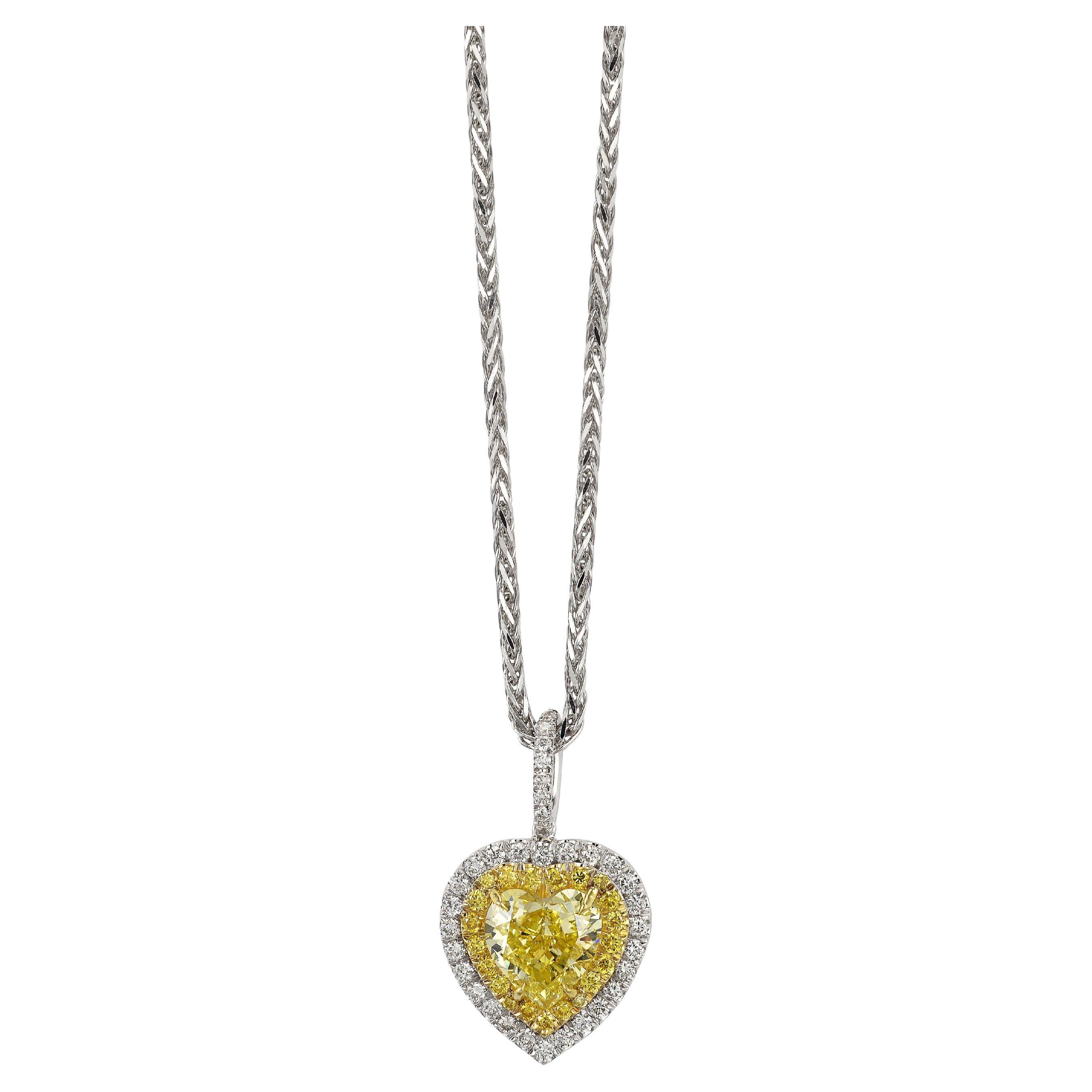 GIA Certified Natural Fancy Intense Yellow Diamond Heart Pendant Necklace