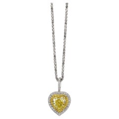 GIA Certified Natural Fancy Intense Yellow Diamond Heart Pendant Necklace