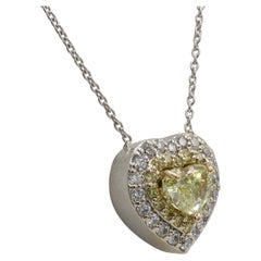 GIA Certified Natural Fancy Light Yellow Heart Diamond Pendant Drop Necklace