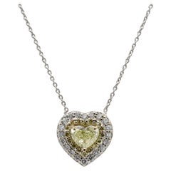GIA Certified Natural Fancy Light Yellow Heart Diamond Pendant Drop Necklace