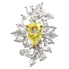 1.35 Ct GIA Certified Natural Fancy Light Yellow Pear Diamond 18k WhiteGold Ring