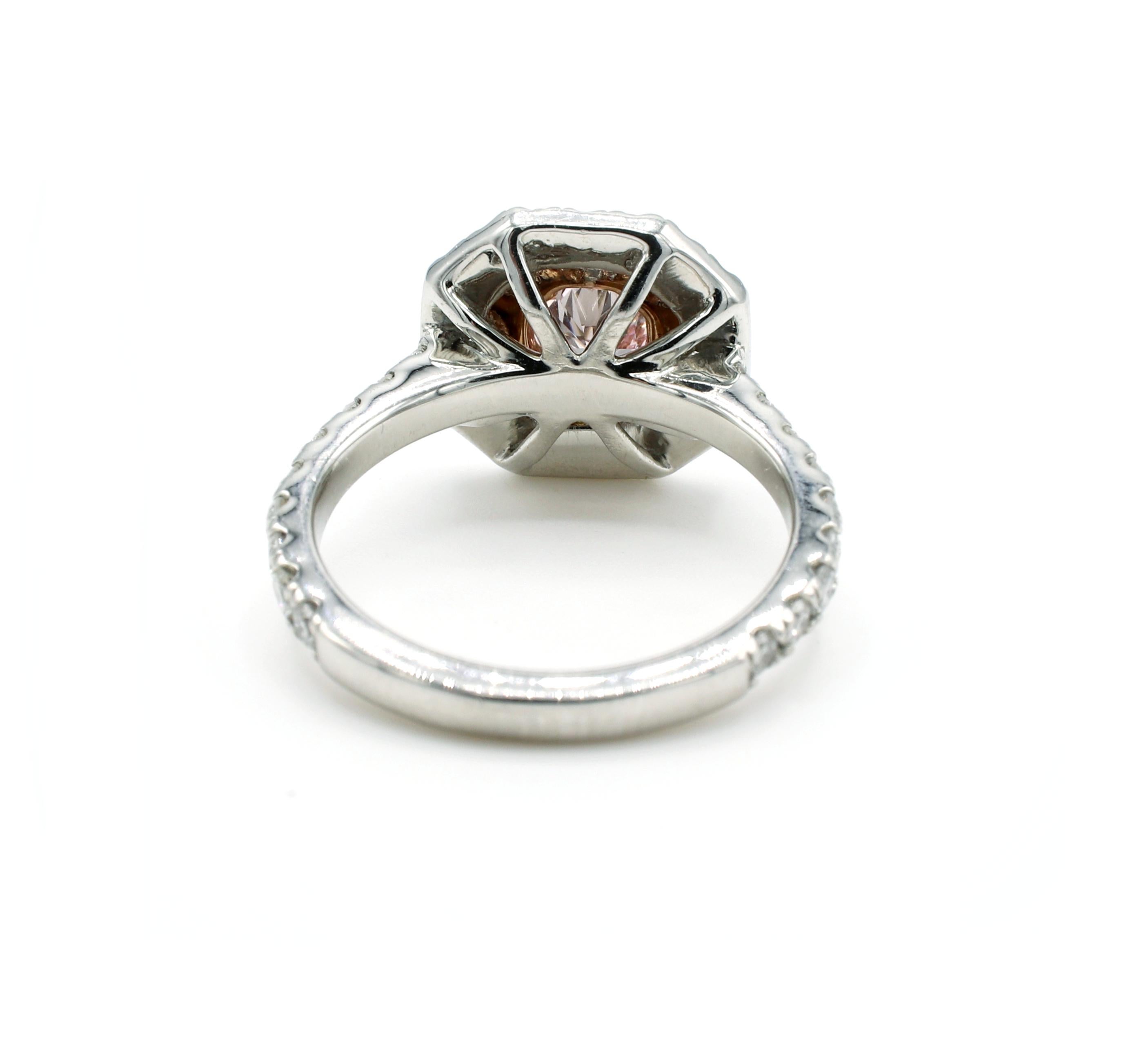 Octagon Cut GIA Certified Natural Fancy Pink 0.42 Carat Diamond Platinum Engagement Ring