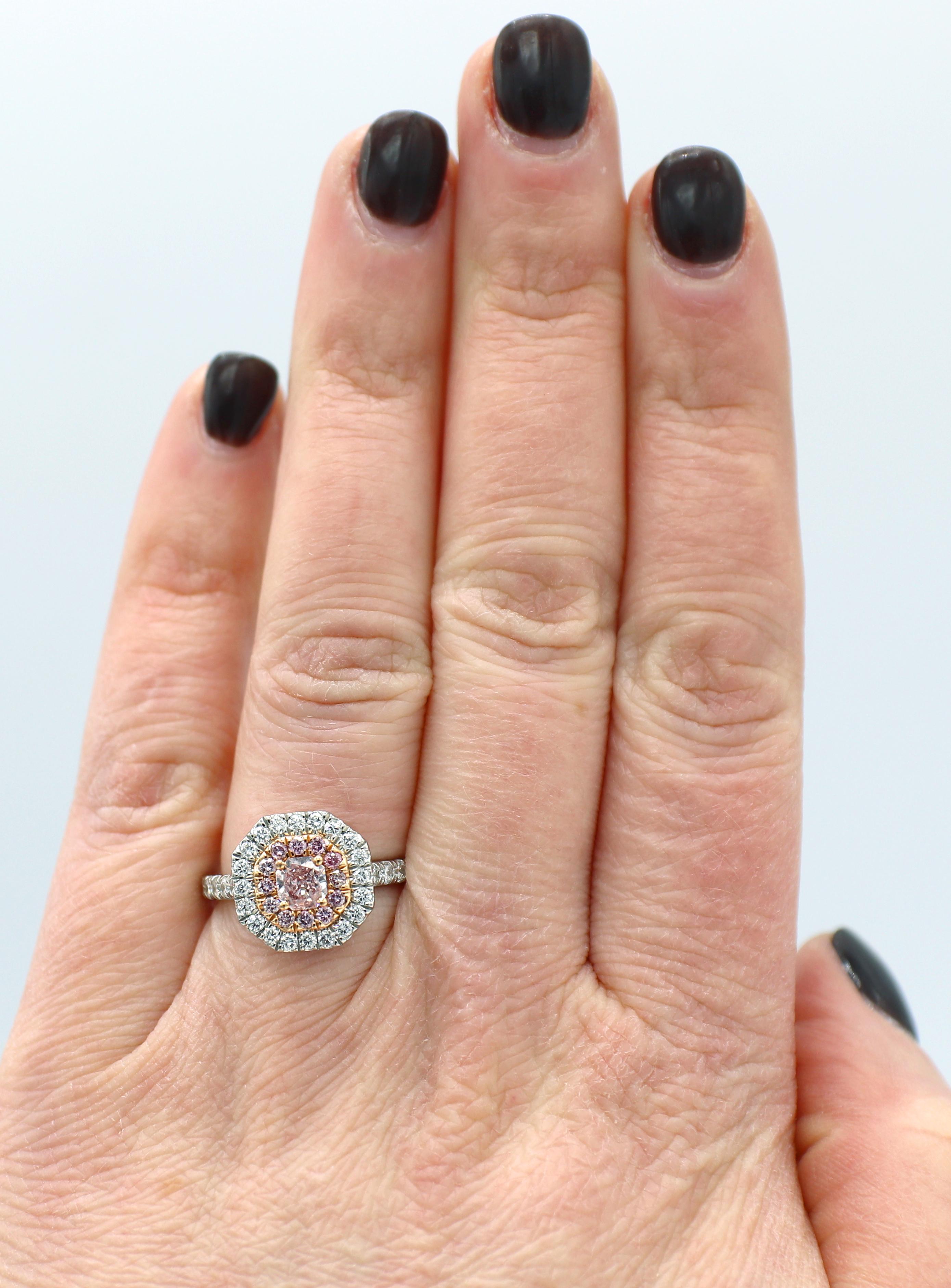 Women's GIA Certified Natural Fancy Pink 0.42 Carat Diamond Platinum Engagement Ring