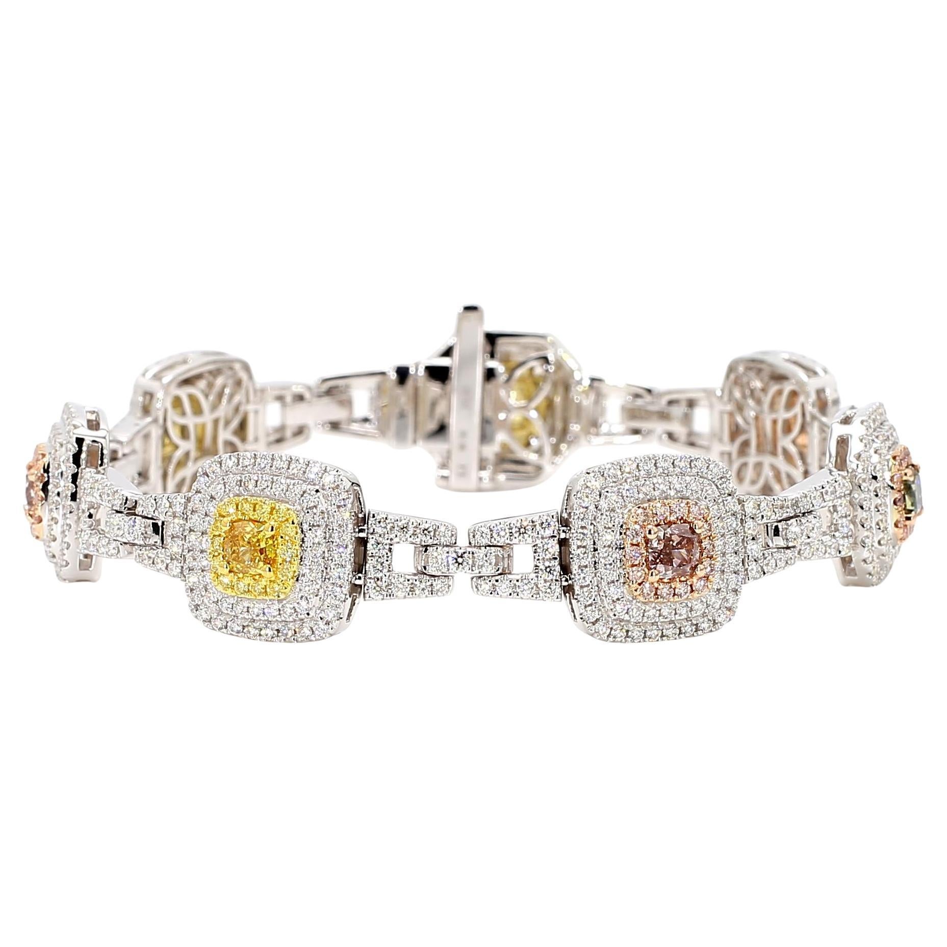 GIA Certified Natural Fancy Pink Diamond 6.00 Carat TW Gold Tennis Bracelet