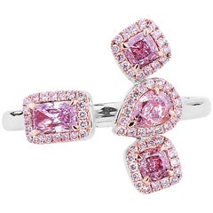 GIA Certified Natural Fancy Pink Diamond Contemporary 18 Karat White Gold Ring