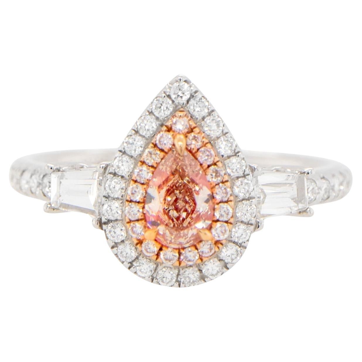 GIA Certified Natural Fancy Pink Diamond Engagement Ring 0.90 Carats 18K For Sale