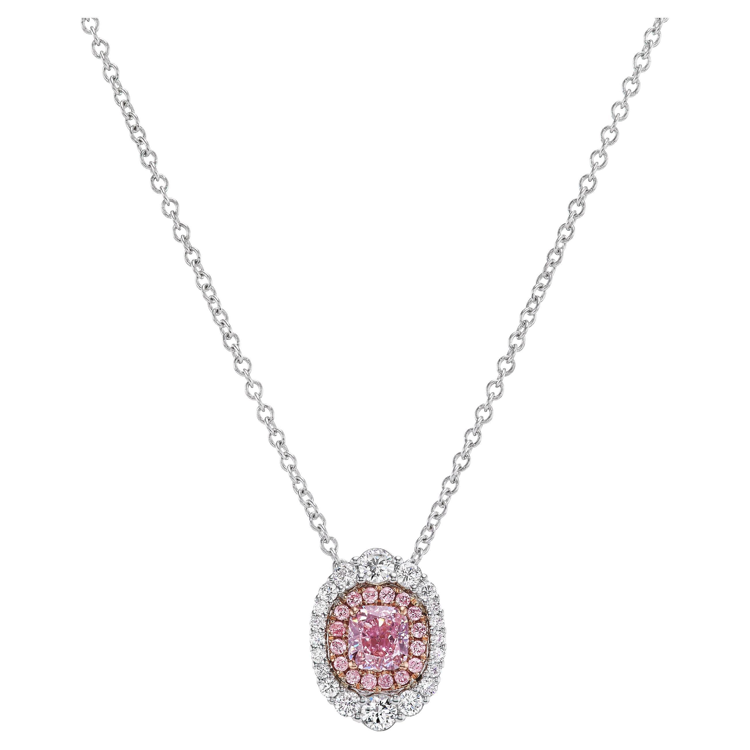 GIA Certified Natural Fancy Pink Diamond Halo Pendant Necklace