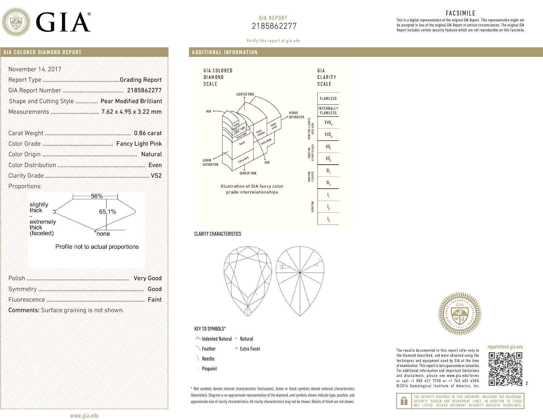 GIA Certified Natural Fancy Pink Diamond Necklace in 14KT Pink Gold VS2 0.86 CTW In New Condition In New York, NY