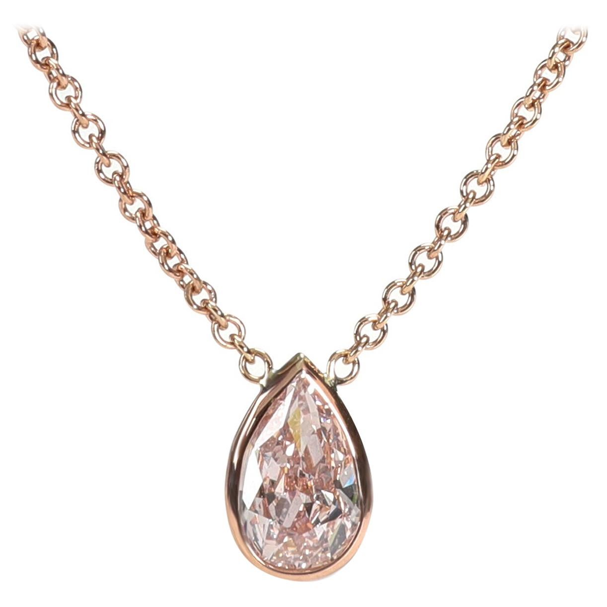 GIA Certified Natural Fancy Pink Diamond Necklace in 14KT Pink Gold VS2 0.86 CTW