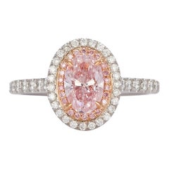 GIA Certified Natural Fancy Pink Oval Diamond Halo Ring 1.58 Carat