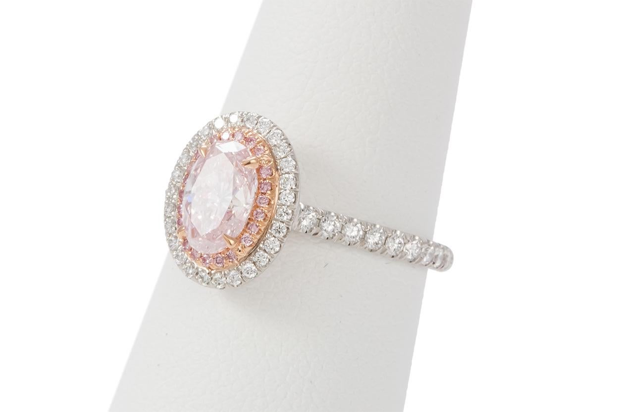 Oval Cut GIA Certified Natural Fancy Pink Oval Diamond Halo Ring 1.58 Carat