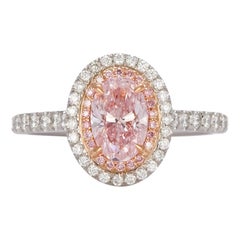 GIA Certified Natural Fancy Pink Oval Diamond Halo Ring 1.58 Carat