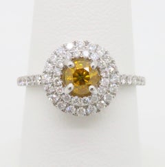 GIA Certified Natural Fancy Vivid Yellow-Orange Double Halo Diamond Ring in 18k