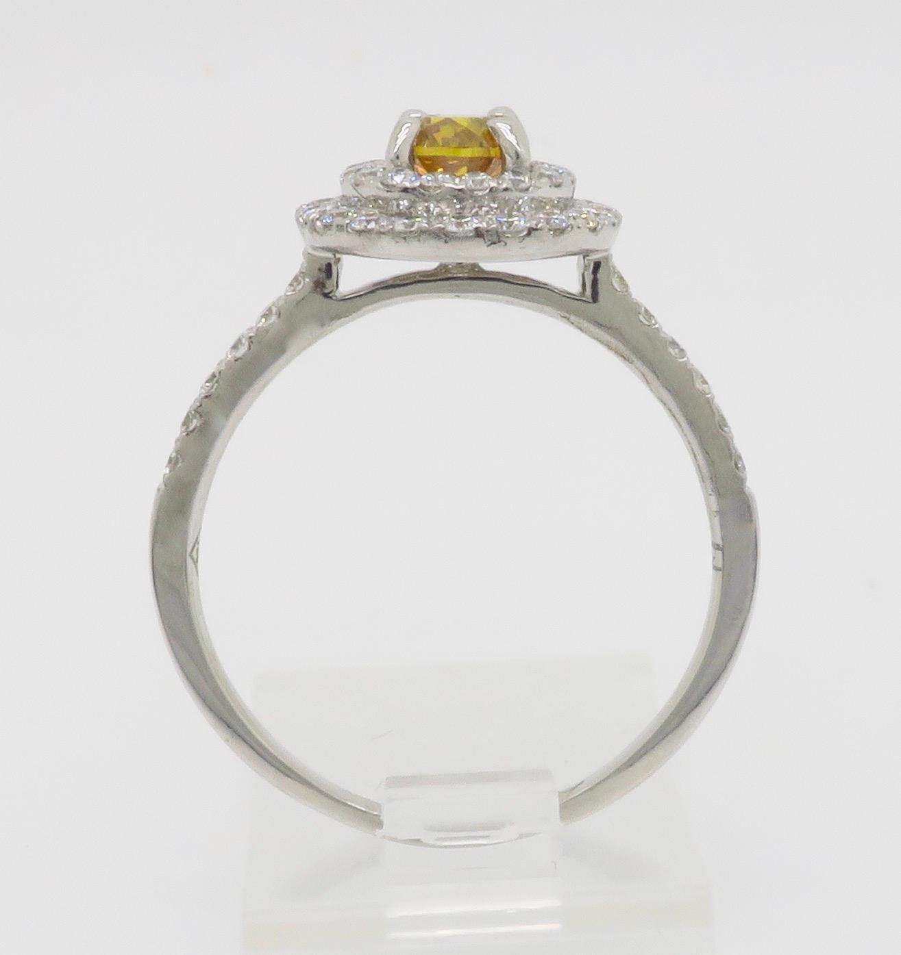 GIA Certified Natural Fancy Vivid Yellow-Orange Double Halo Diamond Ring in 18k  For Sale 4