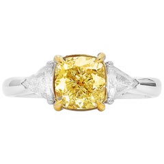 GIA Certified Natural Fancy Yellow 1.76 Carat Diamond 18 Karat White Gold Ring