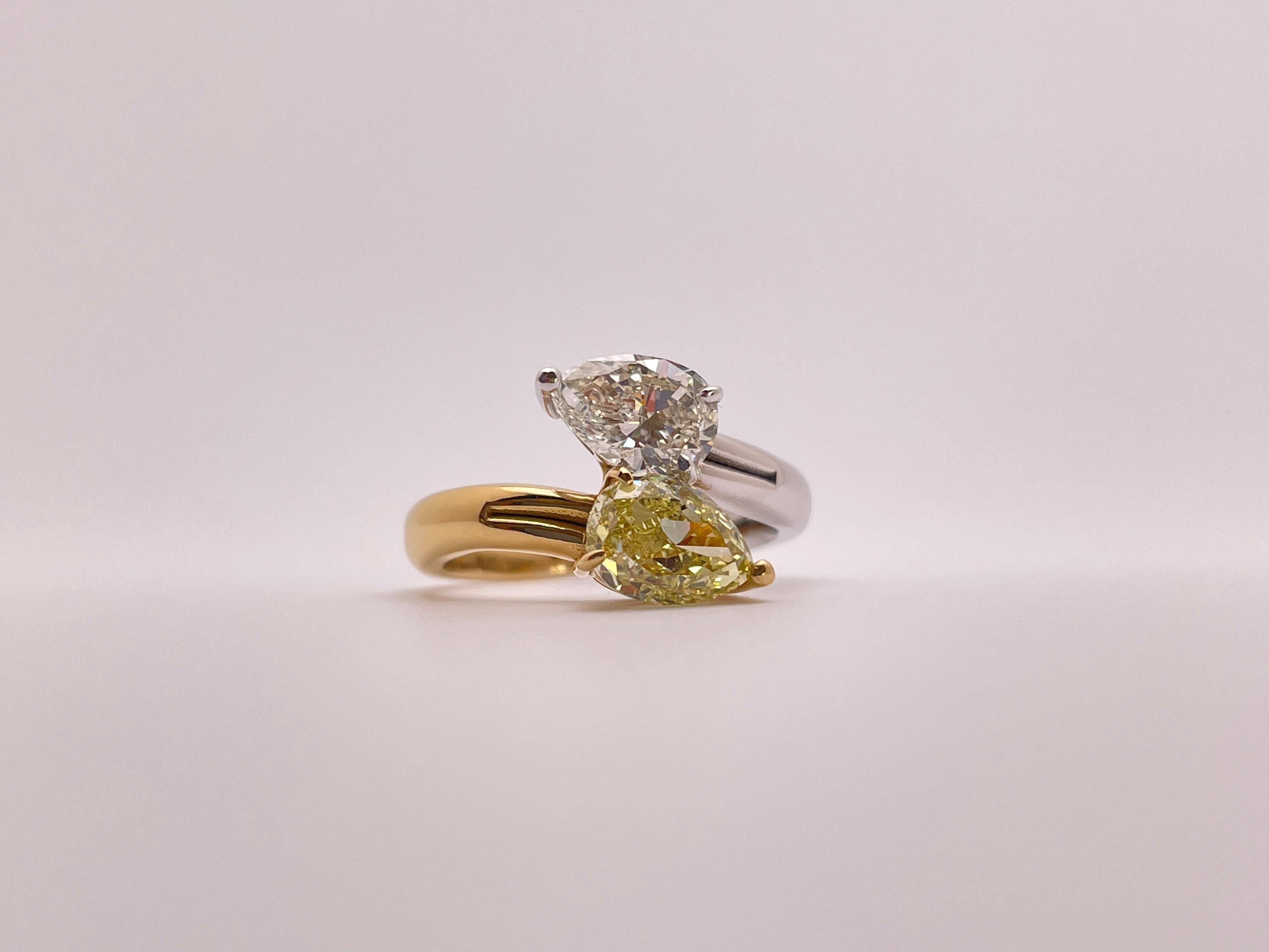 Verlobungsring, GIA-zertifizierter natürlicher gelber und weißer Fancy-Diamant im Angebot 3