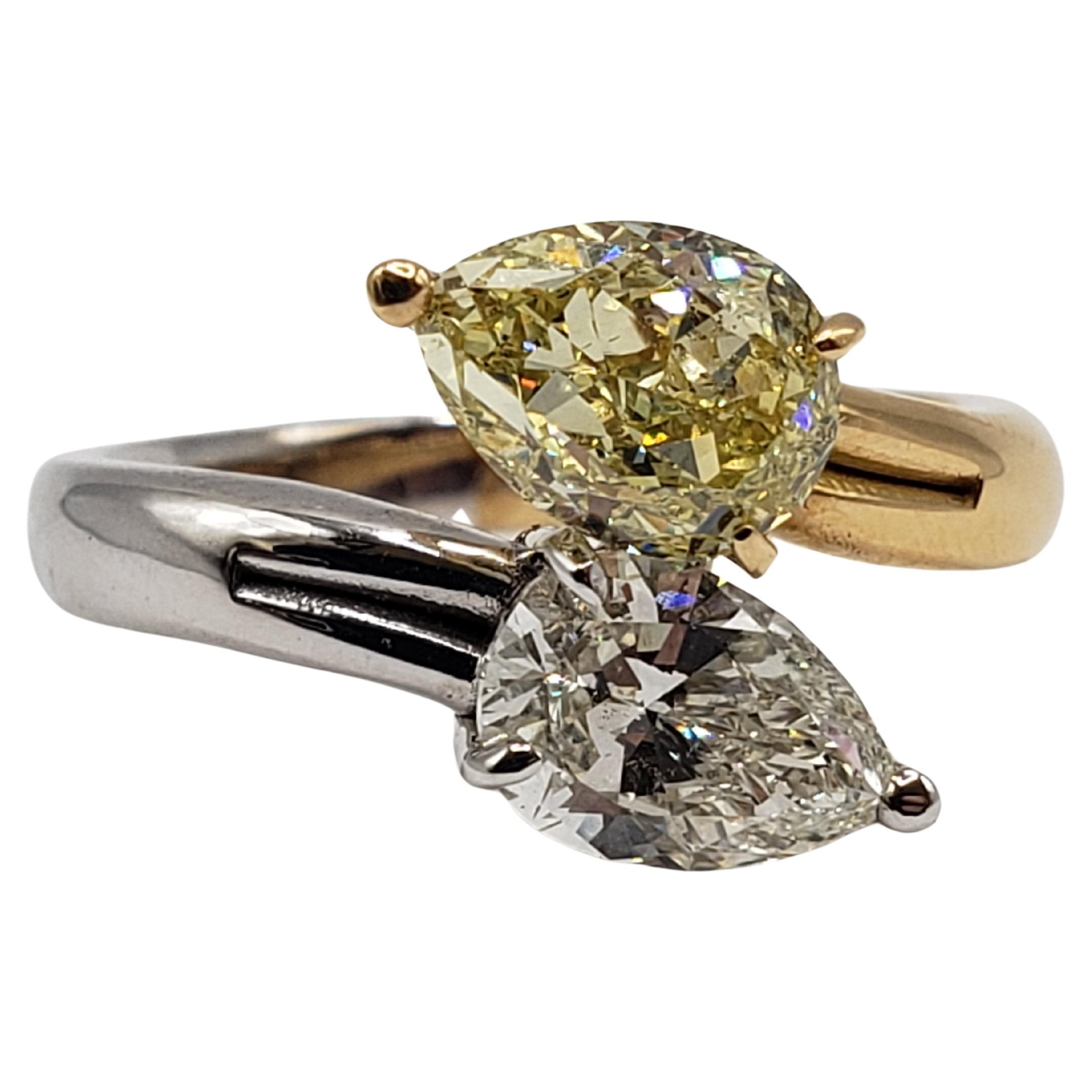GIA Certified Natural Fancy Yellow and White Diamond Engagement Ring For Sale