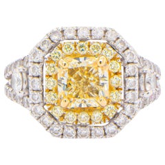 GIA Certified Natural Fancy Yellow Diamond Ring 2 Carats 18K Gold