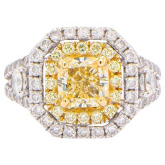 GIA Certified Natural Fancy Yellow Diamond Ring 2 Carats 18K Gold