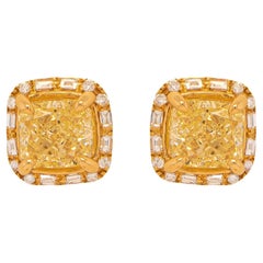 GIA Certified Natural Fancy Yellow Diamond Stud Ears 2.27 Carats 18K Gold