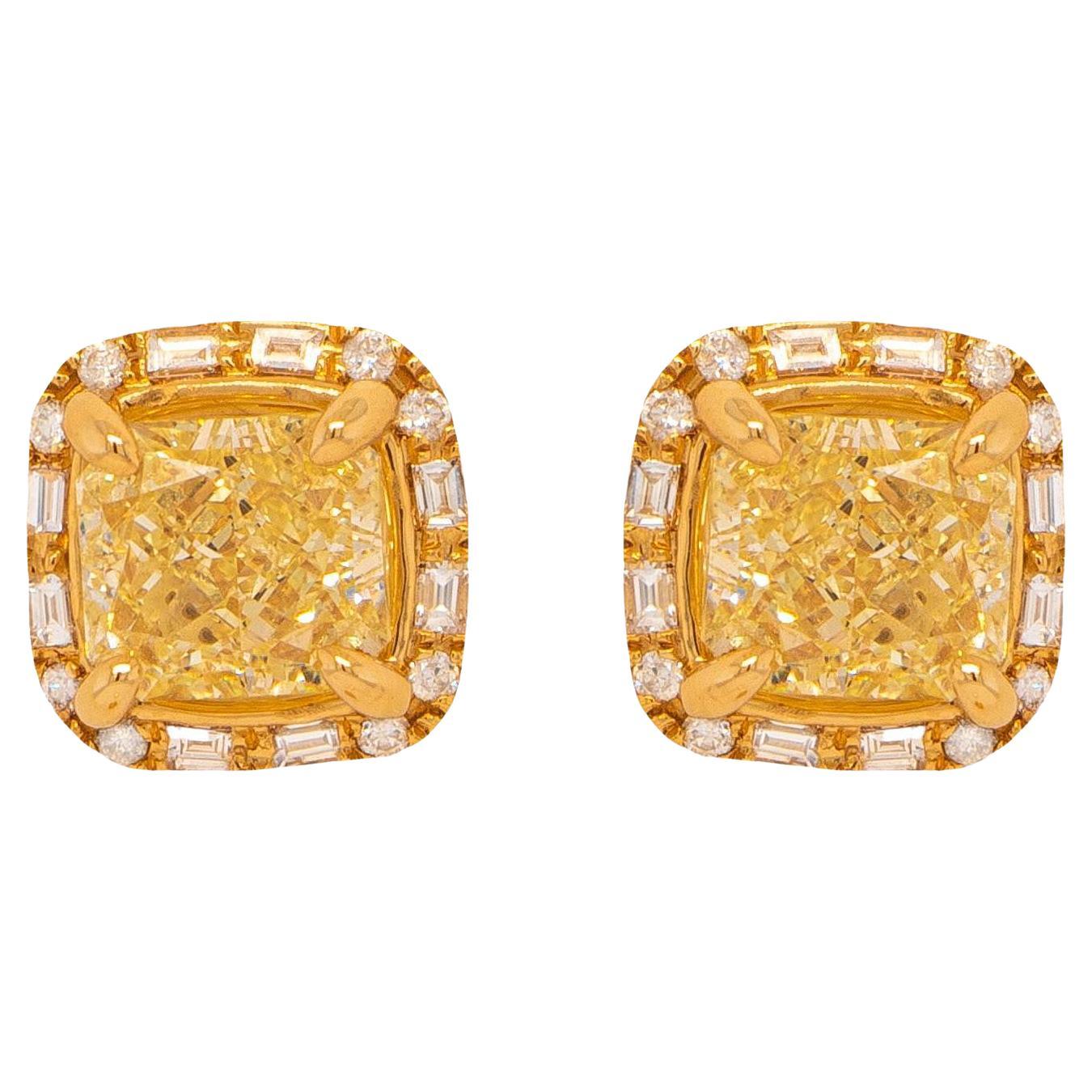 GIA Certified Natural Fancy Yellow Diamond Stud Earrings 2.27 Carats 18K Gold