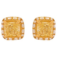 GIA Certified Natural Fancy Yellow Diamond Stud Ears 2.27 Carats 18K Gold