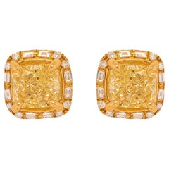 GIA Certified Natural Fancy Yellow Diamond Stud Ears 2.27 Carats 18K Gold