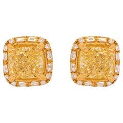 GIA Certified Natural Fancy Yellow Diamond Stud Earrings 2.27 Carats 18K Gold