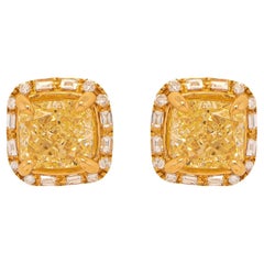 GIA Certified Natural Fancy Yellow Diamond Stud Earrings 2.27 Carats 18K Gold