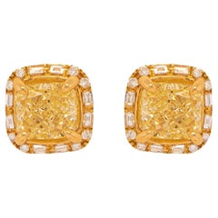 GIA Certified Natural Fancy Yellow Diamond Stud Ears 2.27 Carats 18K Gold