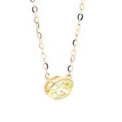 GIA Certified Natural Fancy Yellow Oval Diamond 0.74 Carat TW Gold Necklace