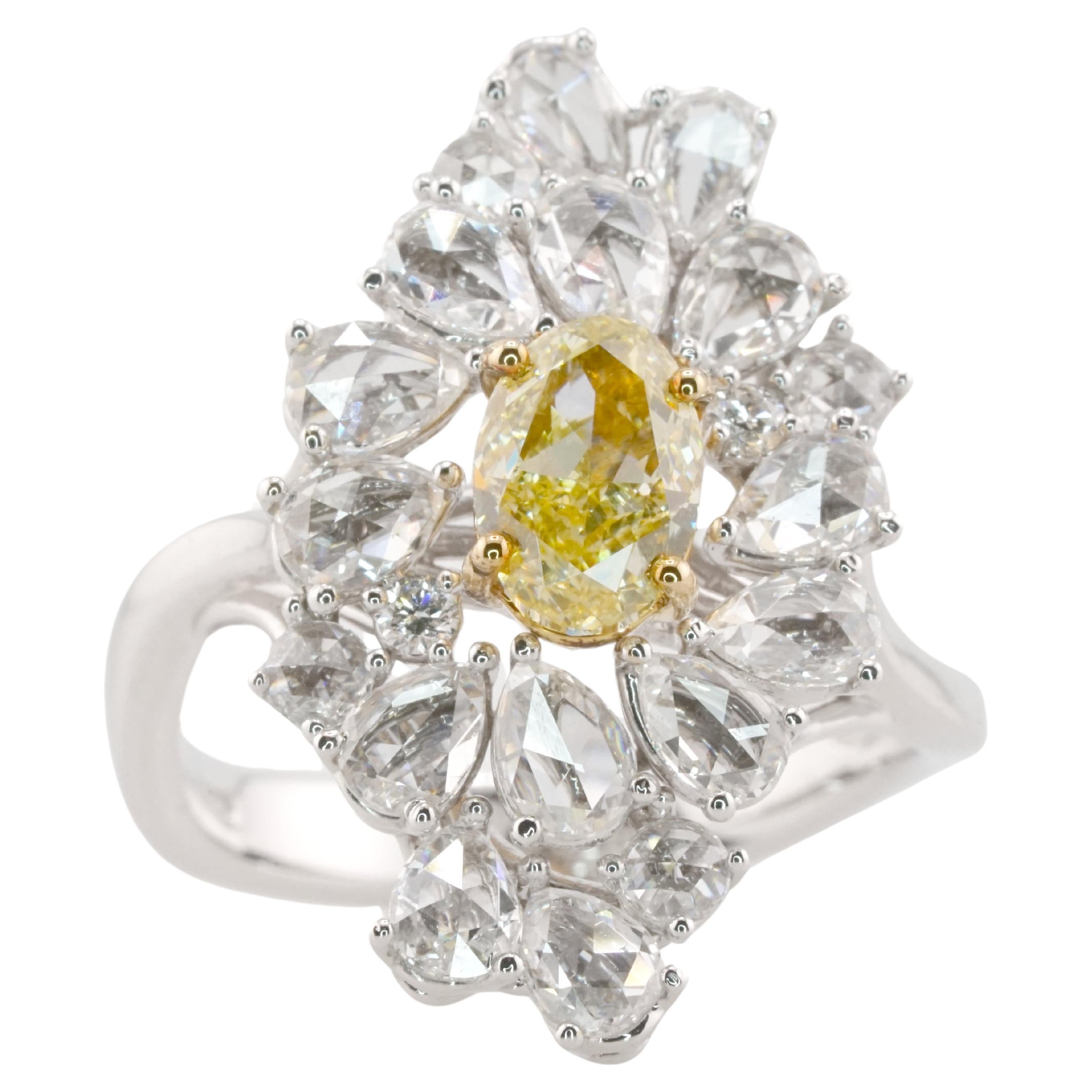 GIA Certified Natural Fancy Yellow Oval Shape Diamond Bague en or 18k
