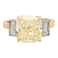GIA Certified Natural Fancy Yellow Radiant Cut Diamond Ring in Gold and Platinum
