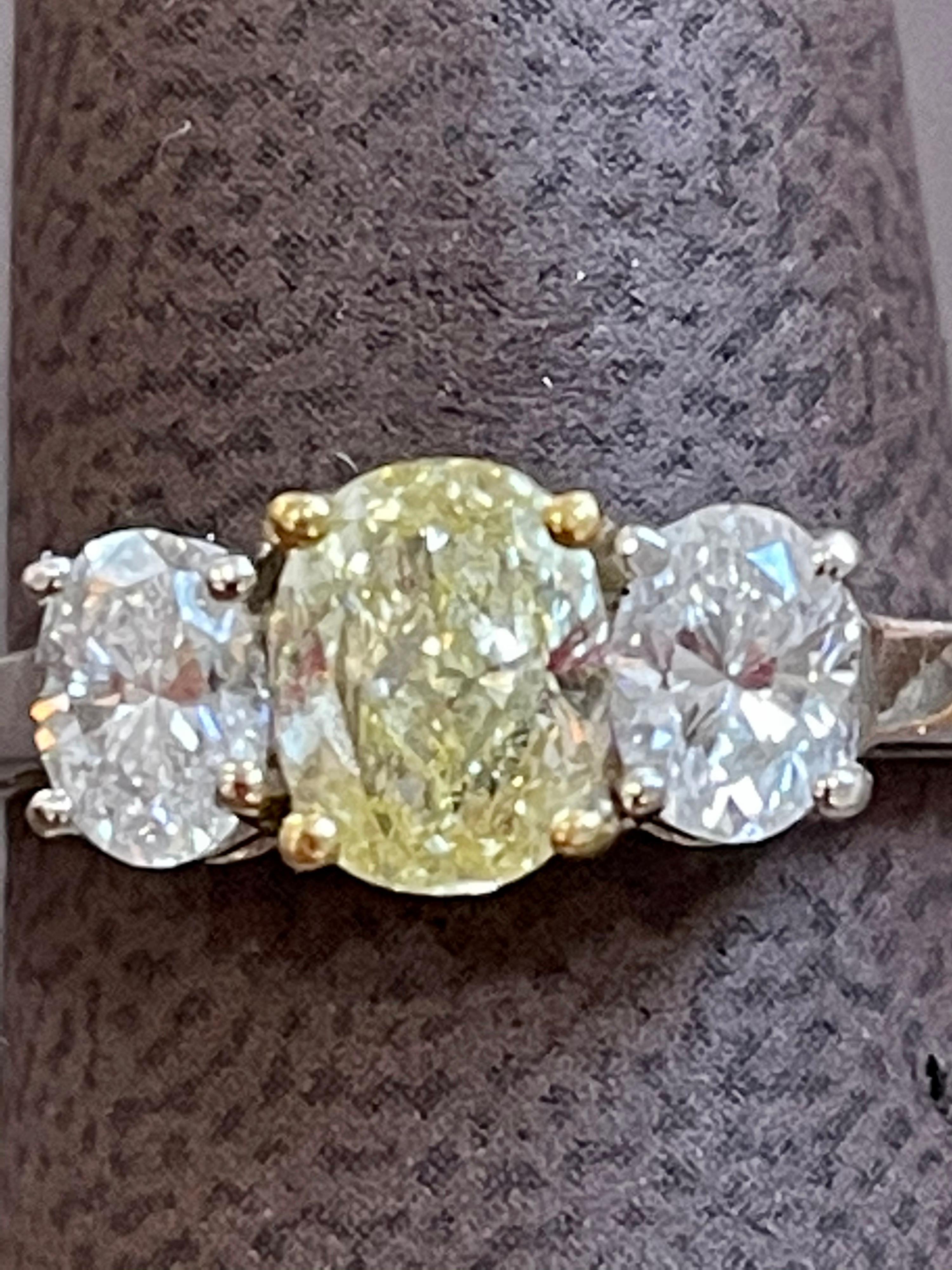 GIA Certified Natural Fancy Yellow & White Diamond Three Stone Engagement Ring  For Sale 5