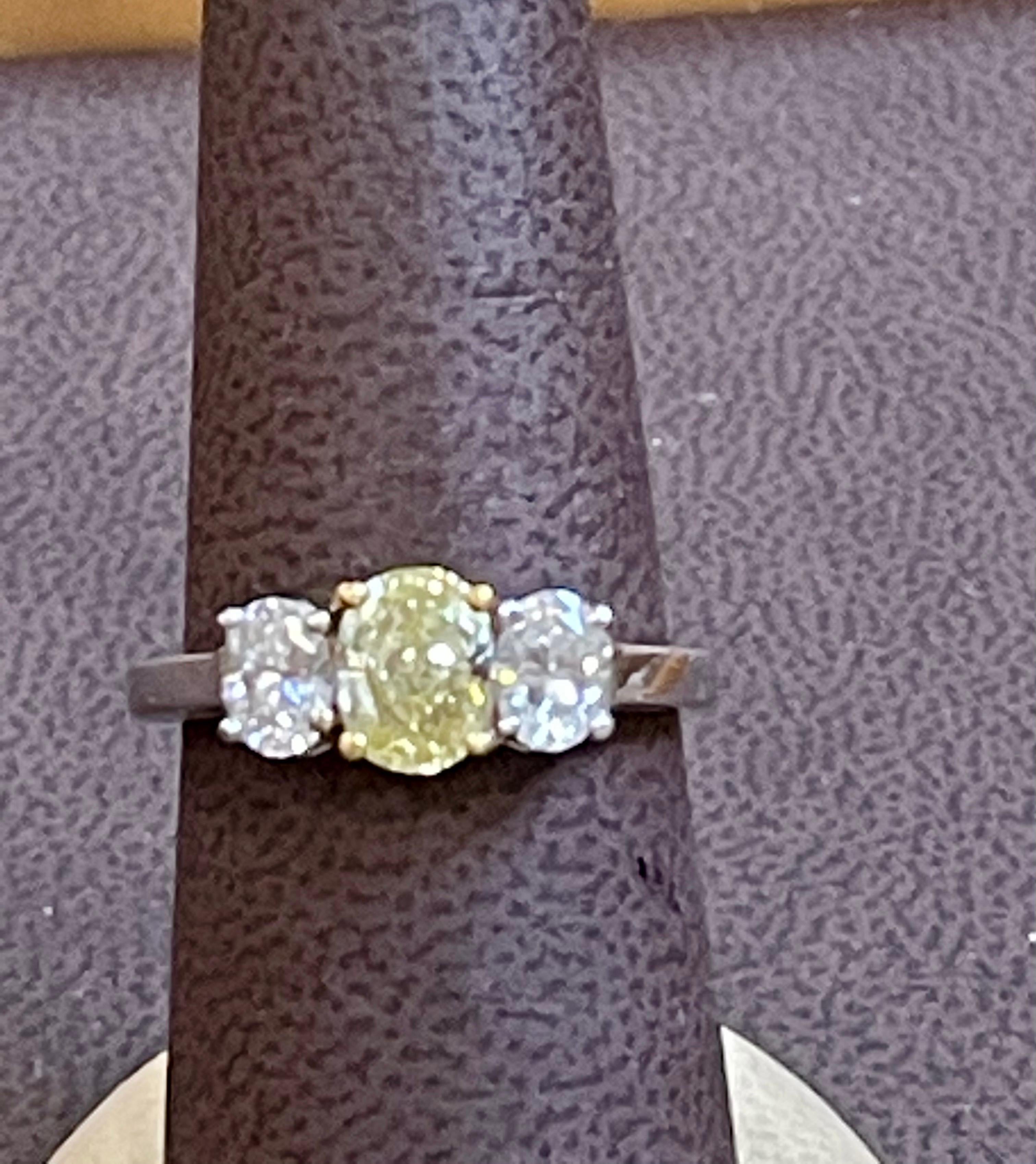 GIA Certified Natural Fancy Yellow & White Diamond Three Stone Engagement Ring  For Sale 7