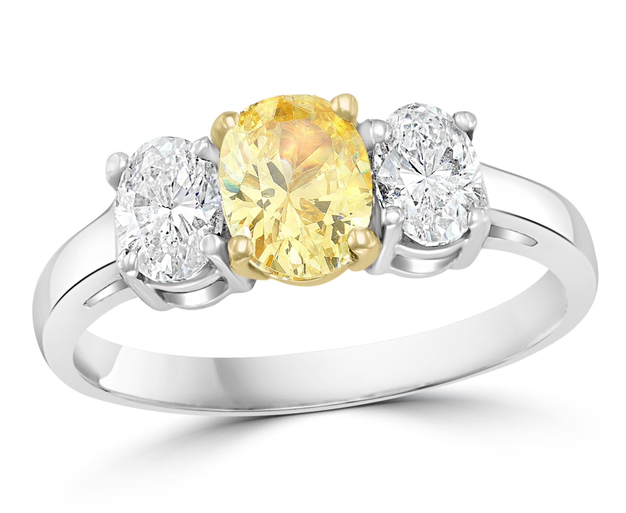 GIA Certified Natural Fancy Yellow & White Diamond Three Stone Engagement Ring  For Sale 8