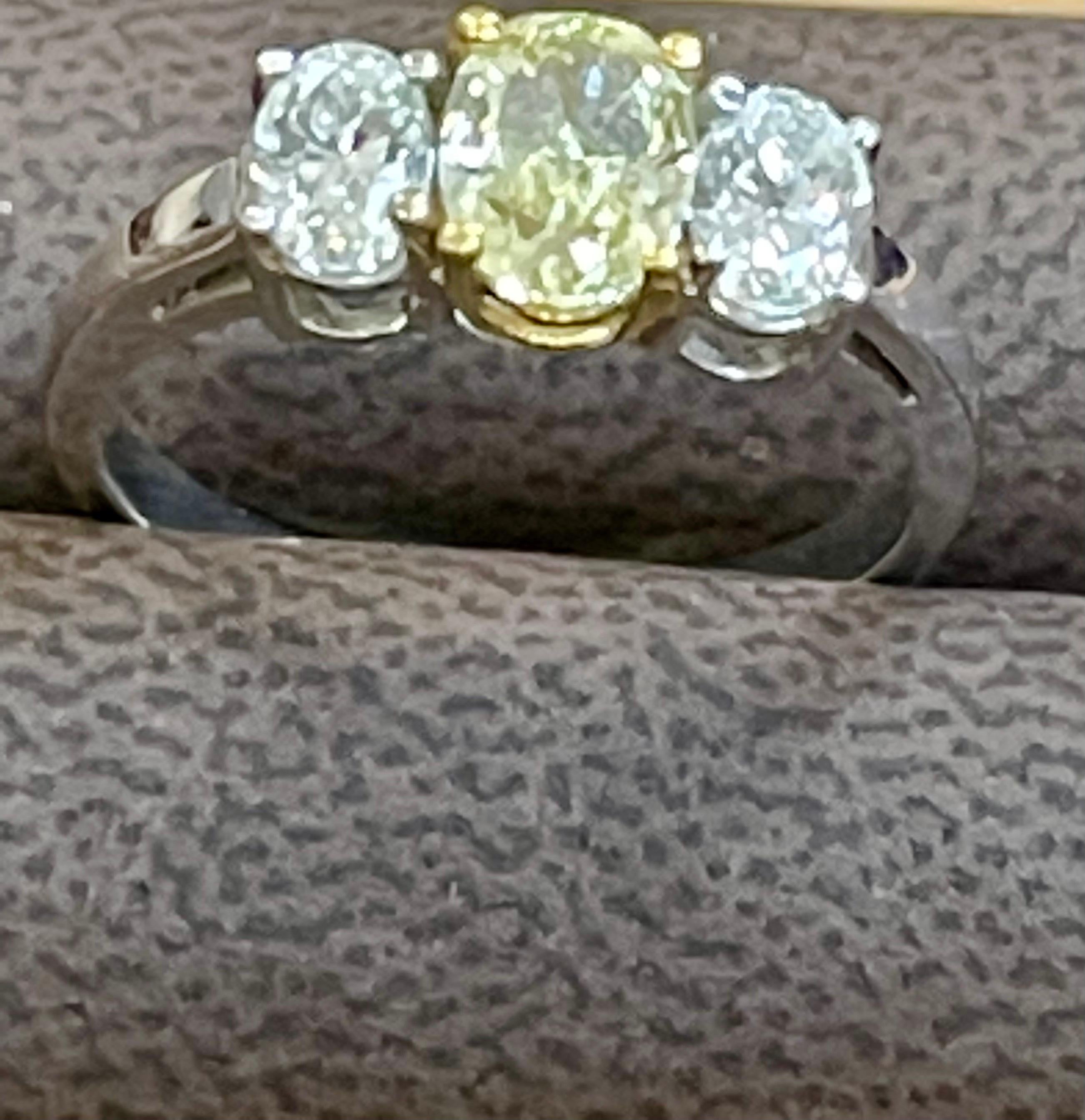 GIA Certified Natural Fancy Yellow & White Diamond Three Stone Engagement Ring  For Sale 9