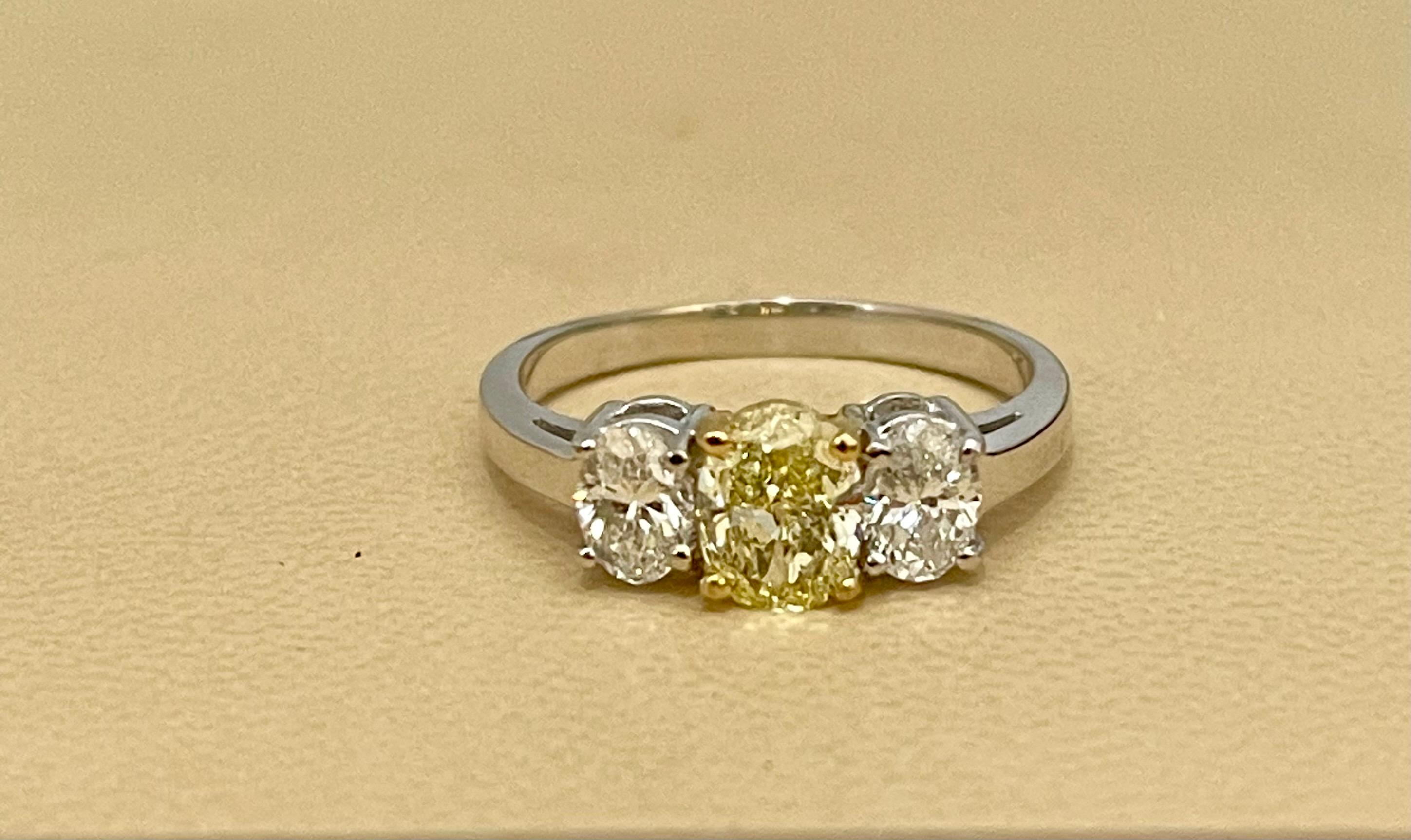 GIA Certified Natural Fancy Yellow & White Diamond Three Stone Engagement Ring  For Sale 10