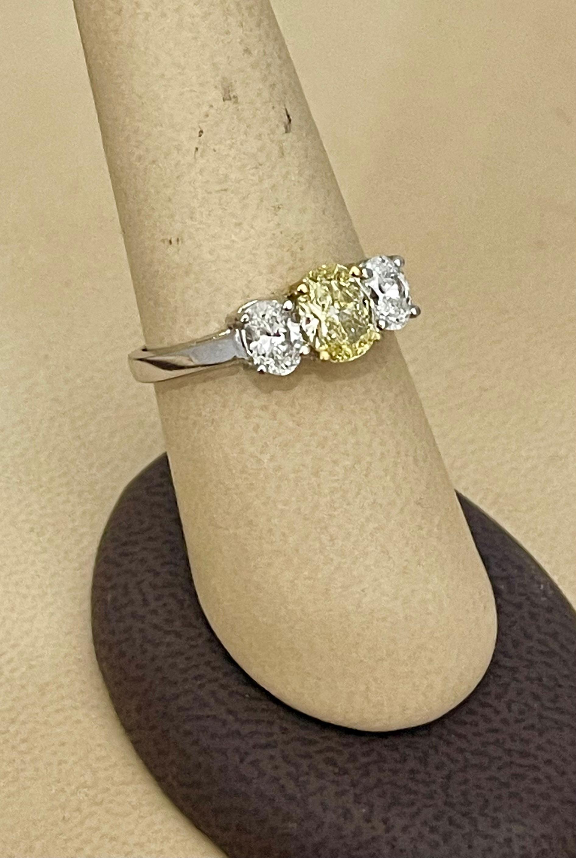 GIA Certified Natural Fancy Yellow & White Diamond Three Stone Engagement Ring For Sale 11