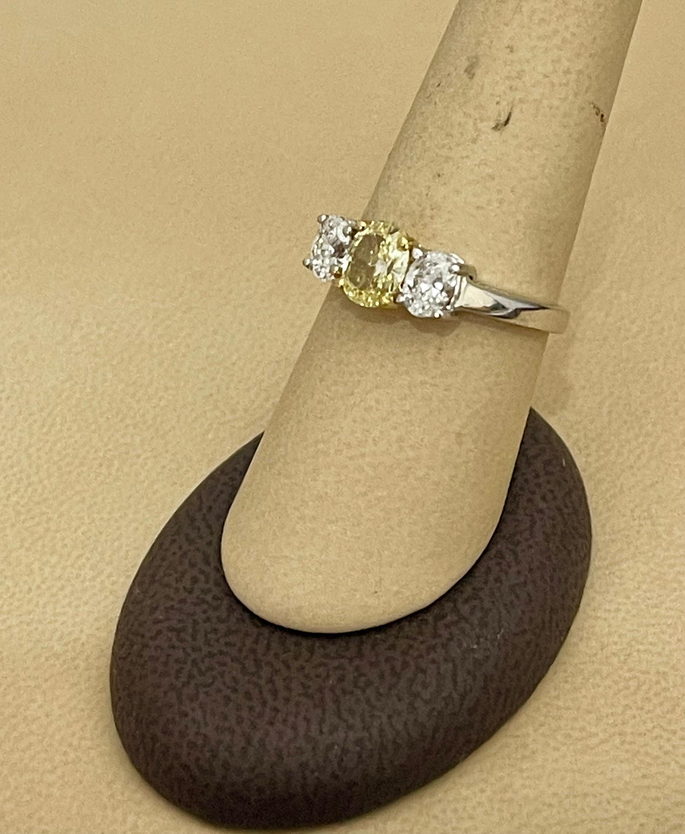 GIA Certified Natural Fancy Yellow & White Diamond Three Stone Engagement Ring  For Sale 12
