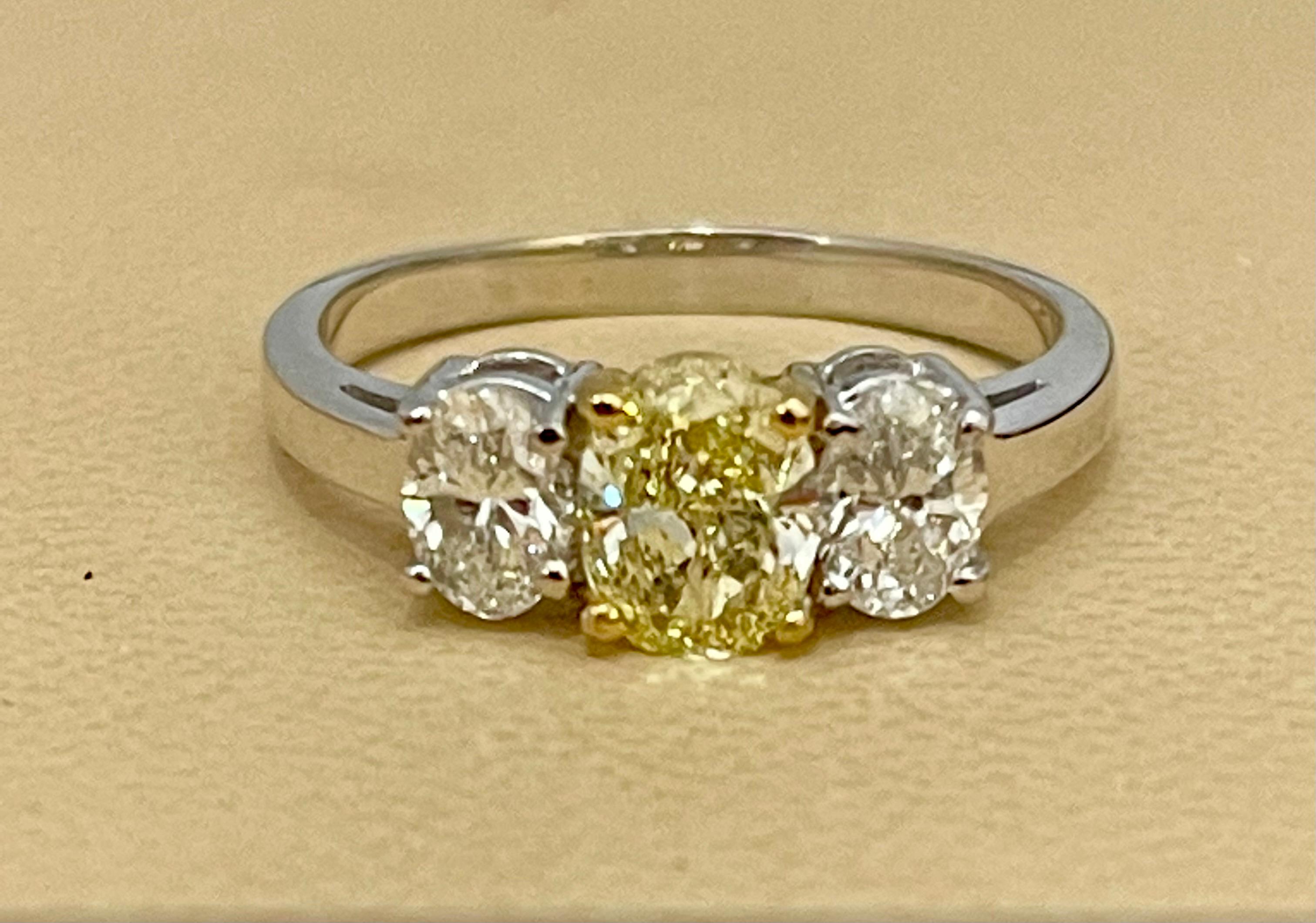 Cushion Cut GIA Certified Natural Fancy Yellow & White Diamond Three Stone Engagement Ring  For Sale