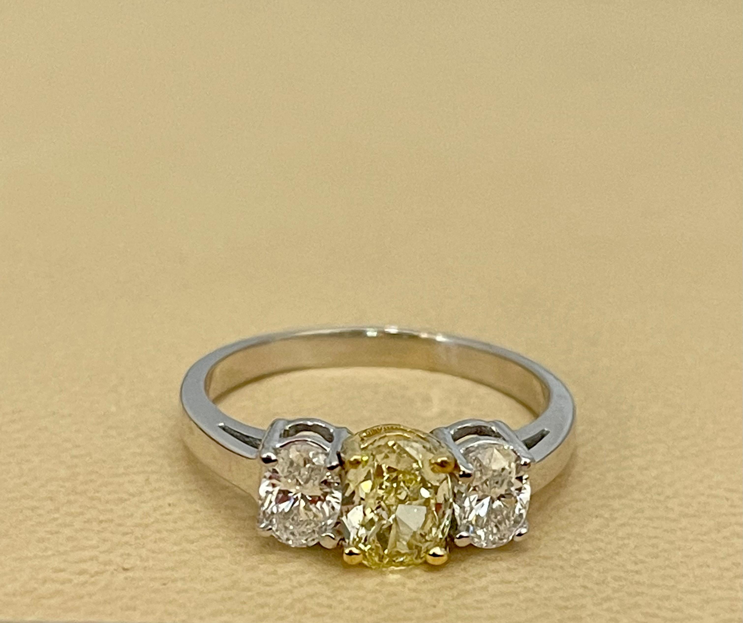 GIA Certified Natural Fancy Yellow & White Diamond Three Stone Engagement Ring  For Sale 3
