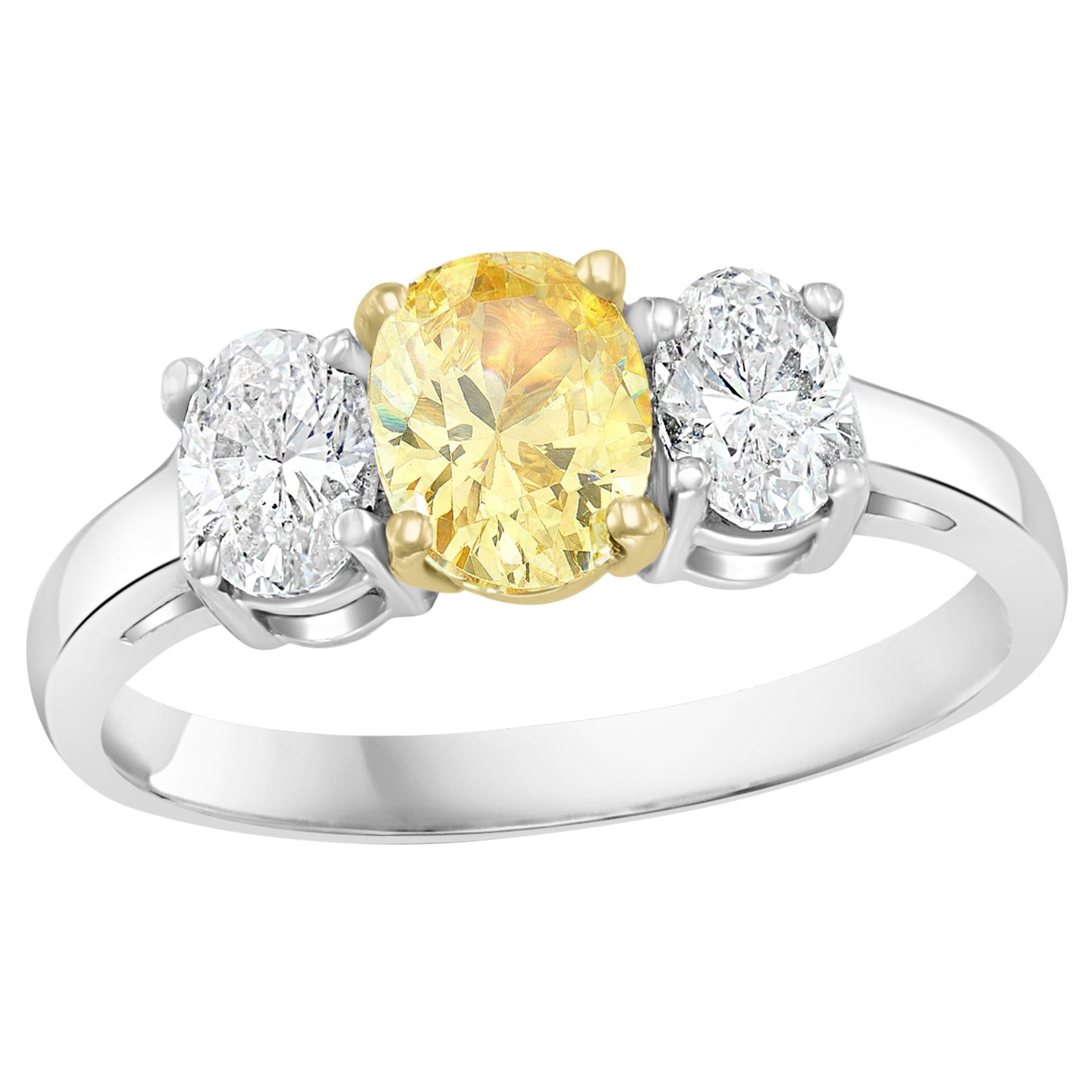GIA Certified Natural Fancy Yellow & White Diamond Three Stone Engagement Ring 