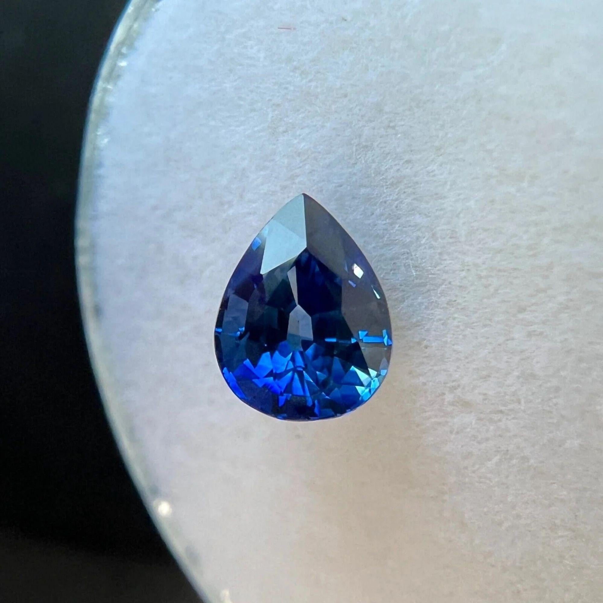 GIA Certified Natural Fine 1.01ct Vivid Blue Sapphire Pear Teardrop Cut Gem IF In New Condition For Sale In Birmingham, GB