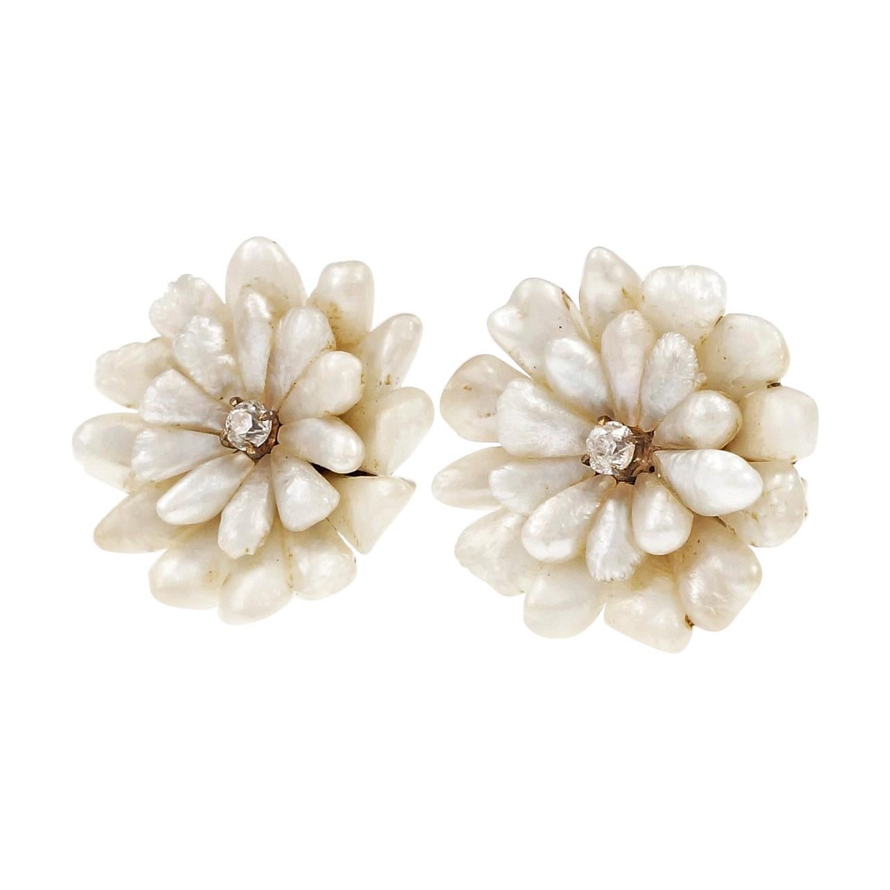 GIA Certified Natural Freshwater Pearl Diamond Gold Button Earrings