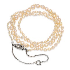 GIA Certified Natural Graduated Pearl Necklace with Diamond Platinum Clasp