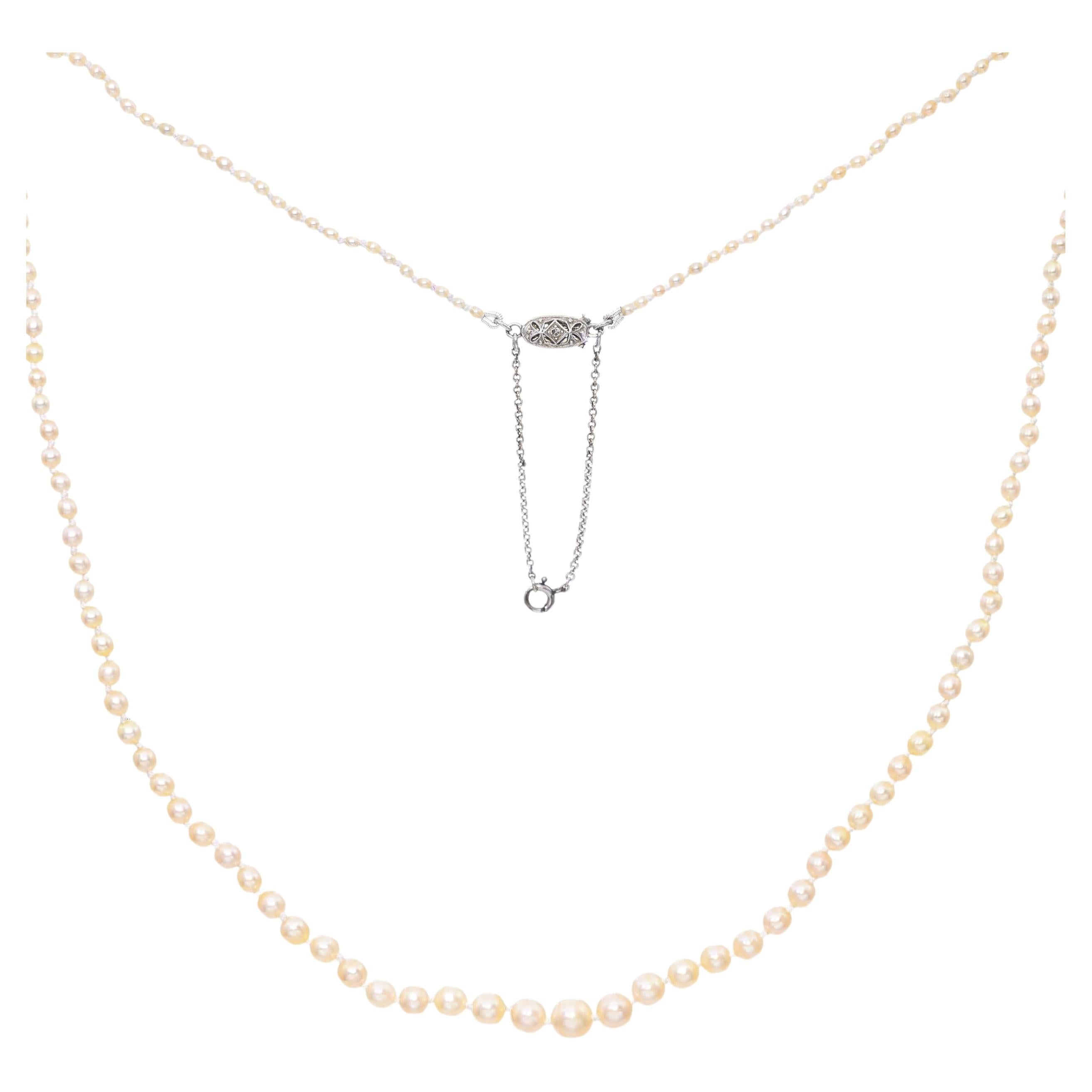 GIA Certified Natural Graduated Pearl Necklace with Diamond Platinum Clasp