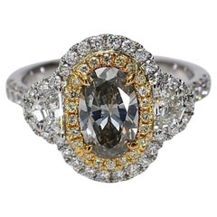 GIA Certified Natural Gray Oval and Diamond 2.19 Carat TW Platinum Cocktail Ring