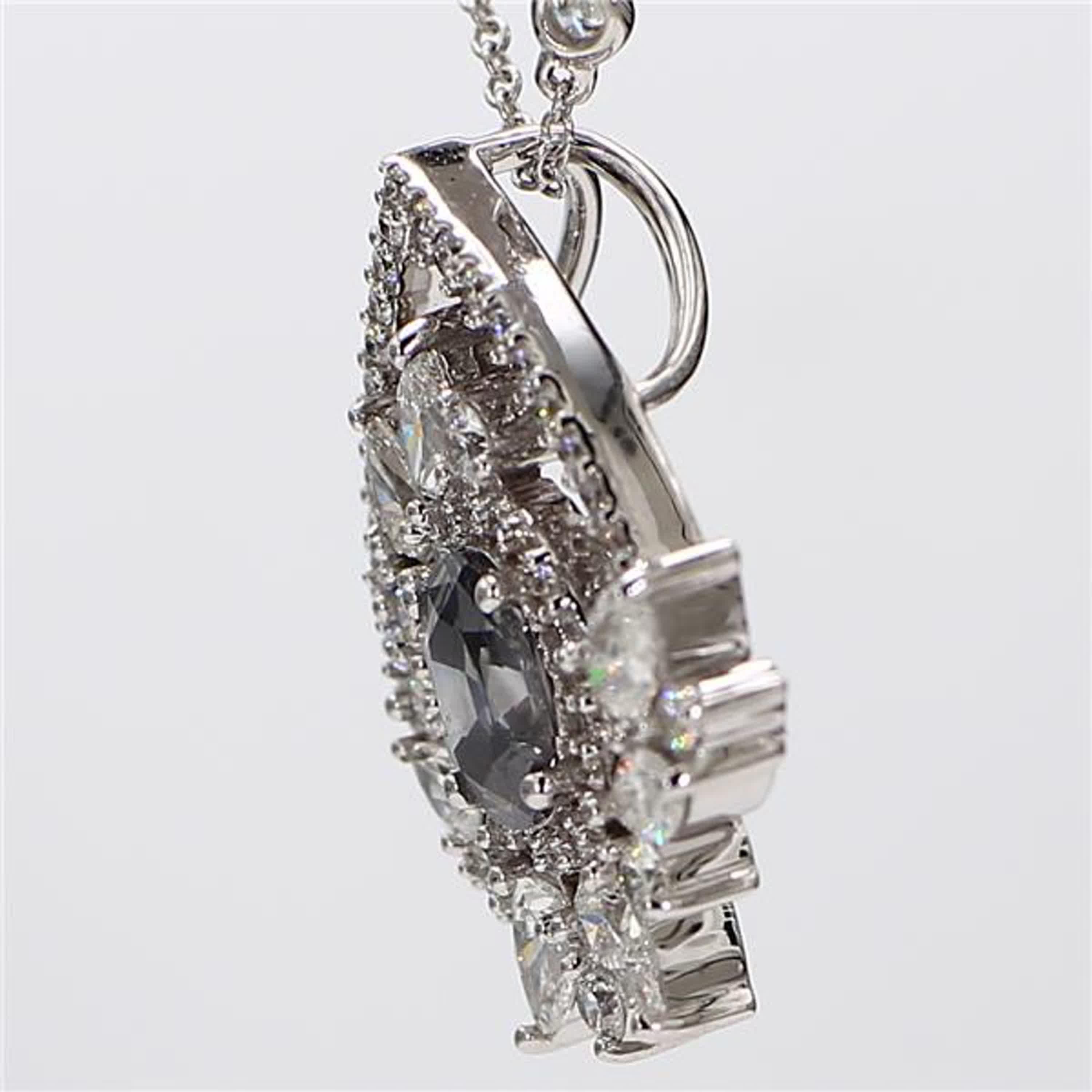 Contemporary GIA Certified Natural Gray Oval Diamond 2.48 Carat TW White Gold Drop Pendant