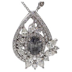 GIA Certified Natural Gray Oval Diamond 2.48 Carat TW White Gold Drop Pendant